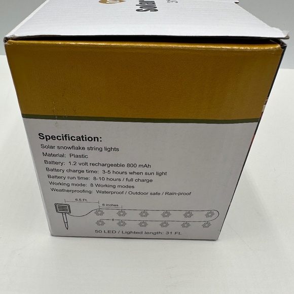 Warm White 31ft 50Led Snowflake String Lights Indoor Outdoor 8 Light Mod… - Picture 5 of 8